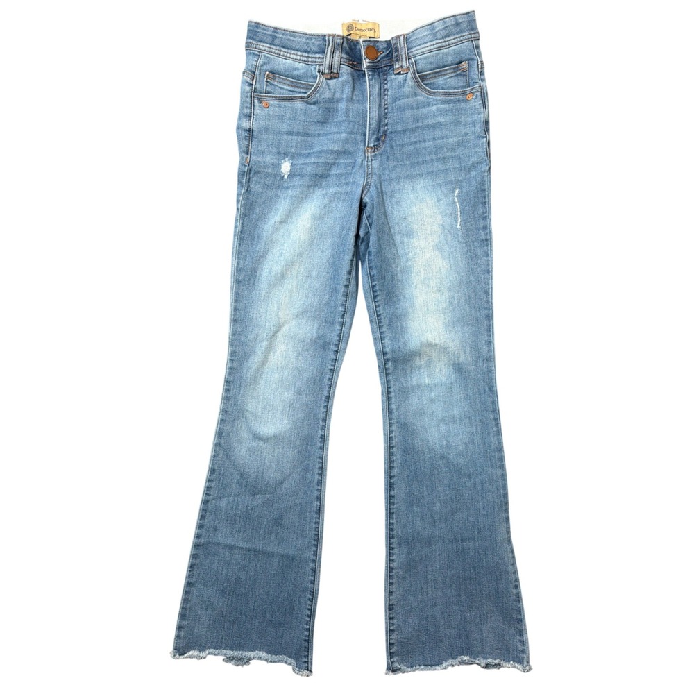 Democracy Jeans Womens 8 B2481IEY2XX Blue Ab Technology Flare Raw Hem Distressed